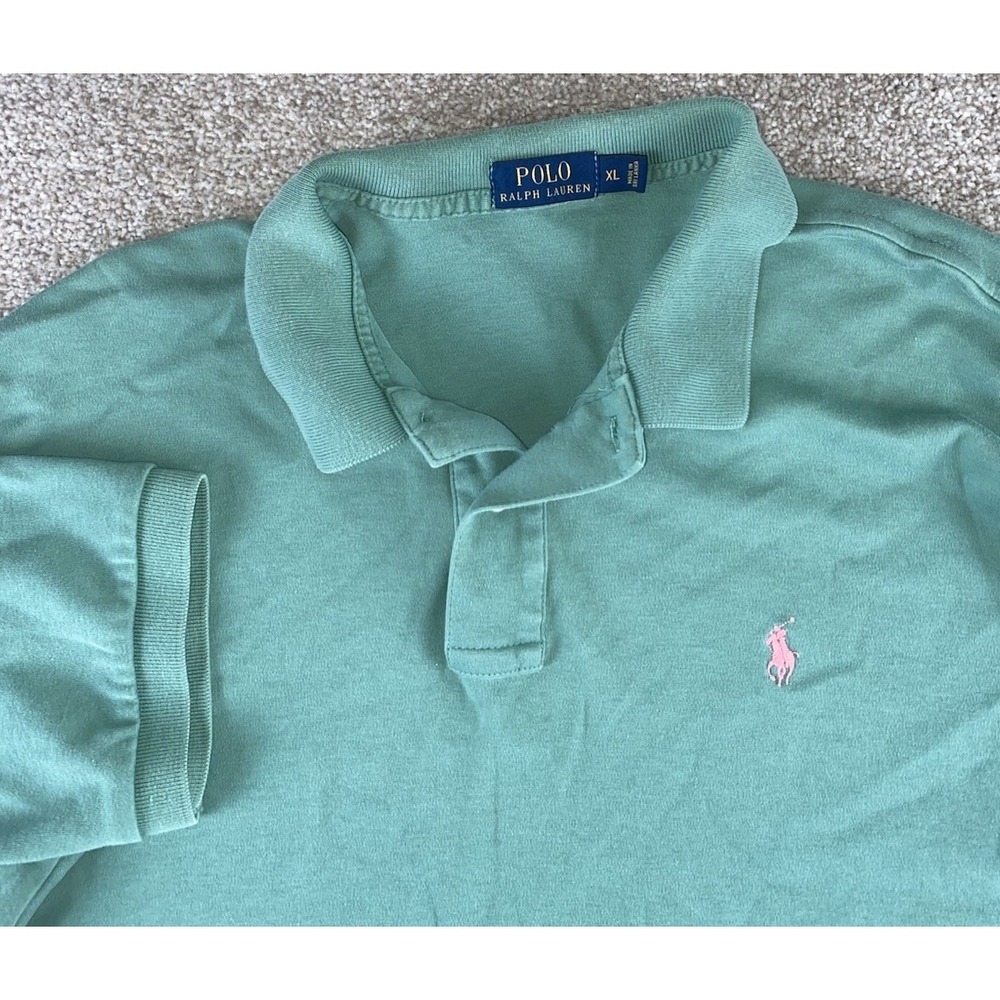 Polo Ralph Lauren Green Soft Cotton Polo Mens XL Pink Pony‎ Cotton Preppy